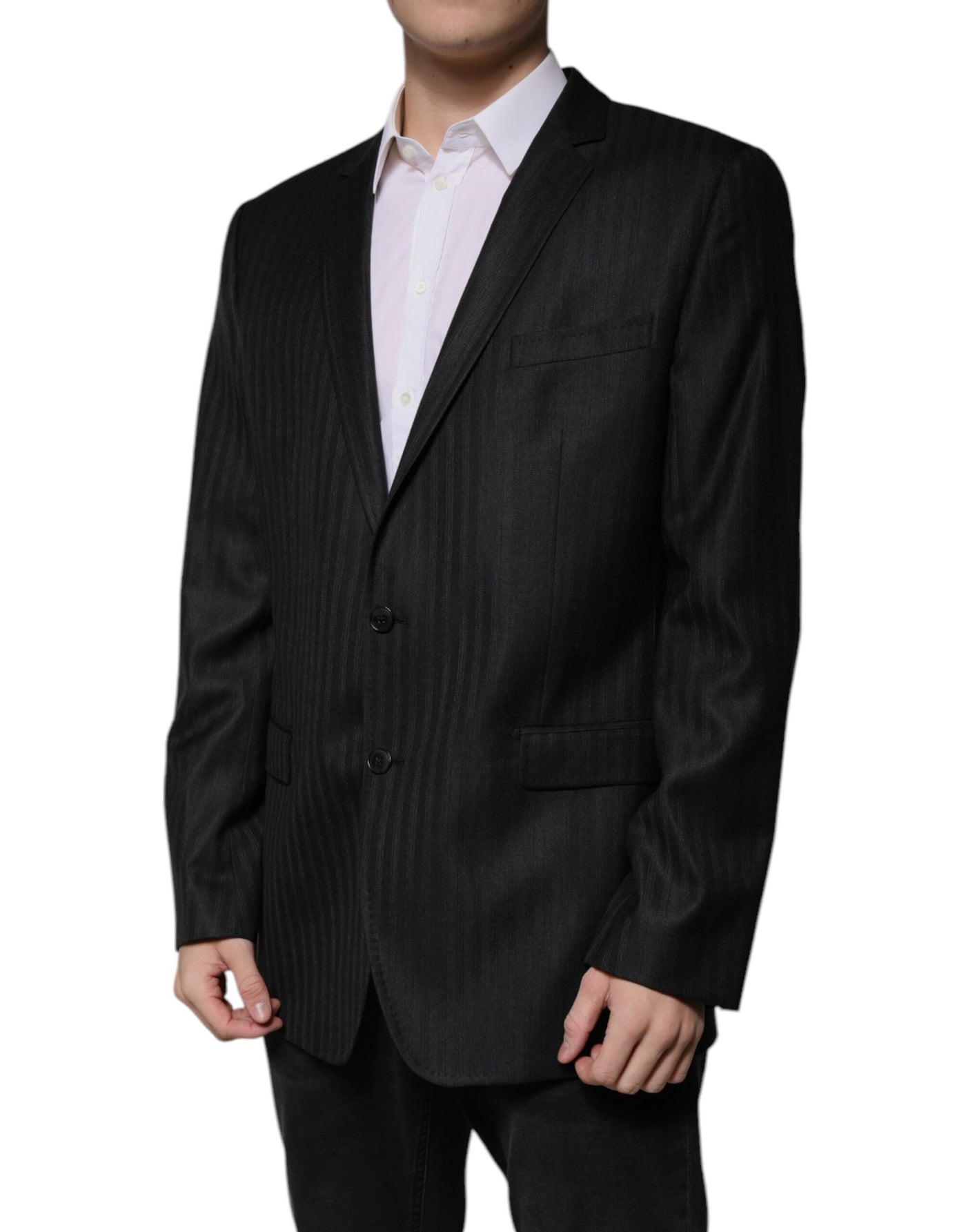 Dolce & Gabbana Schwarz gestreifter einreihiger Blazer aus Wolle