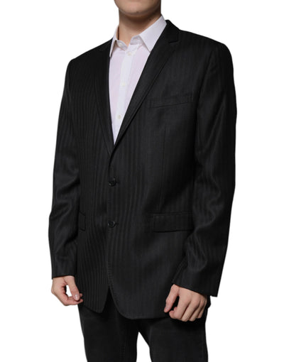 Dolce & Gabbana Schwarz gestreifter einreihiger Blazer aus Wolle