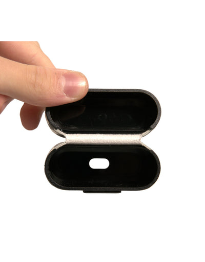 Dolce & Gabbana Schwarzes weißes Leder Scribble mit geprägtem Logo Airpods Etui