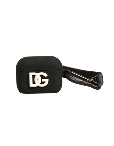 Dolce & Gabbana Schwarzes Silikon-Gummi-Logo geprägte Airpods Hülle