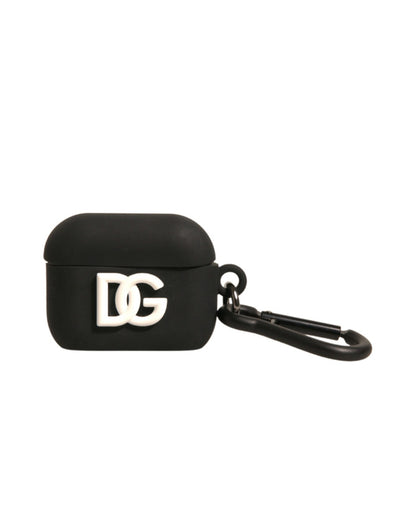 Dolce & Gabbana Schwarzes Silikon-Gummi-Logo geprägte Airpods Hülle