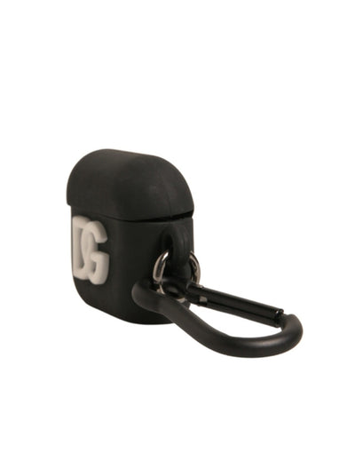 Dolce & Gabbana Schwarzes Silikon-Gummi-Logo geprägte Airpods Hülle
