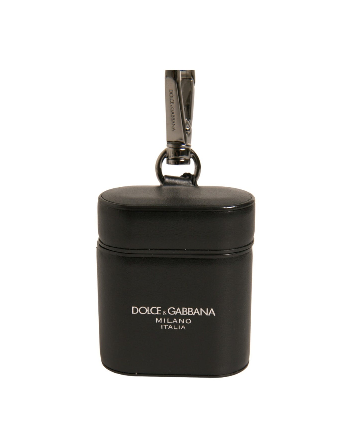 Dolce & Gabbana Schwarzes Leder Logo Silber Metallriemen Airpods Fall