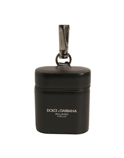 Dolce & Gabbana Schwarzes Leder Logo Silber Metallriemen Airpods Fall