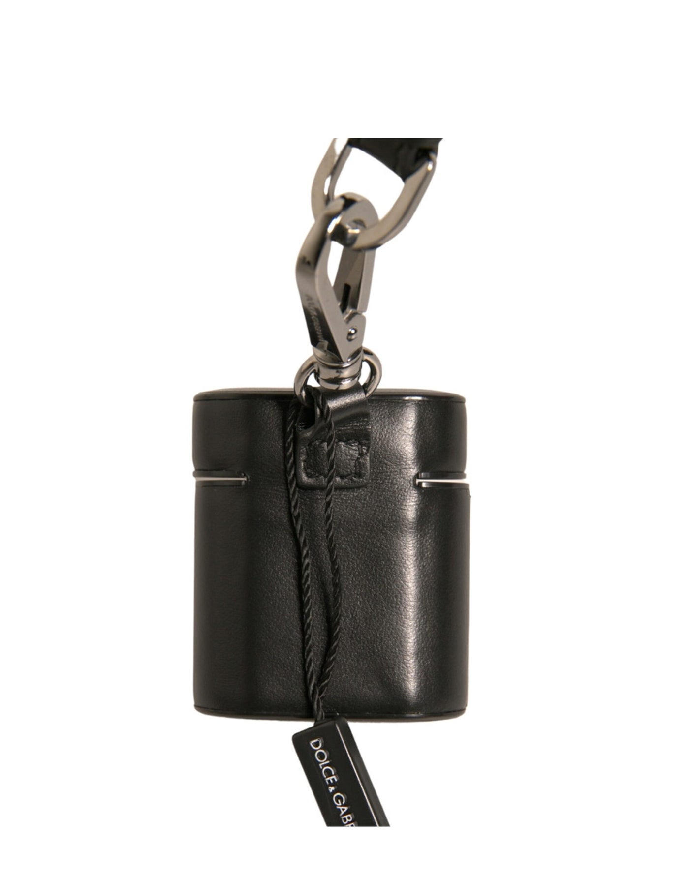 Dolce & Gabbana Schwarzes Leder Logo Silber Metallriemen Airpods Fall