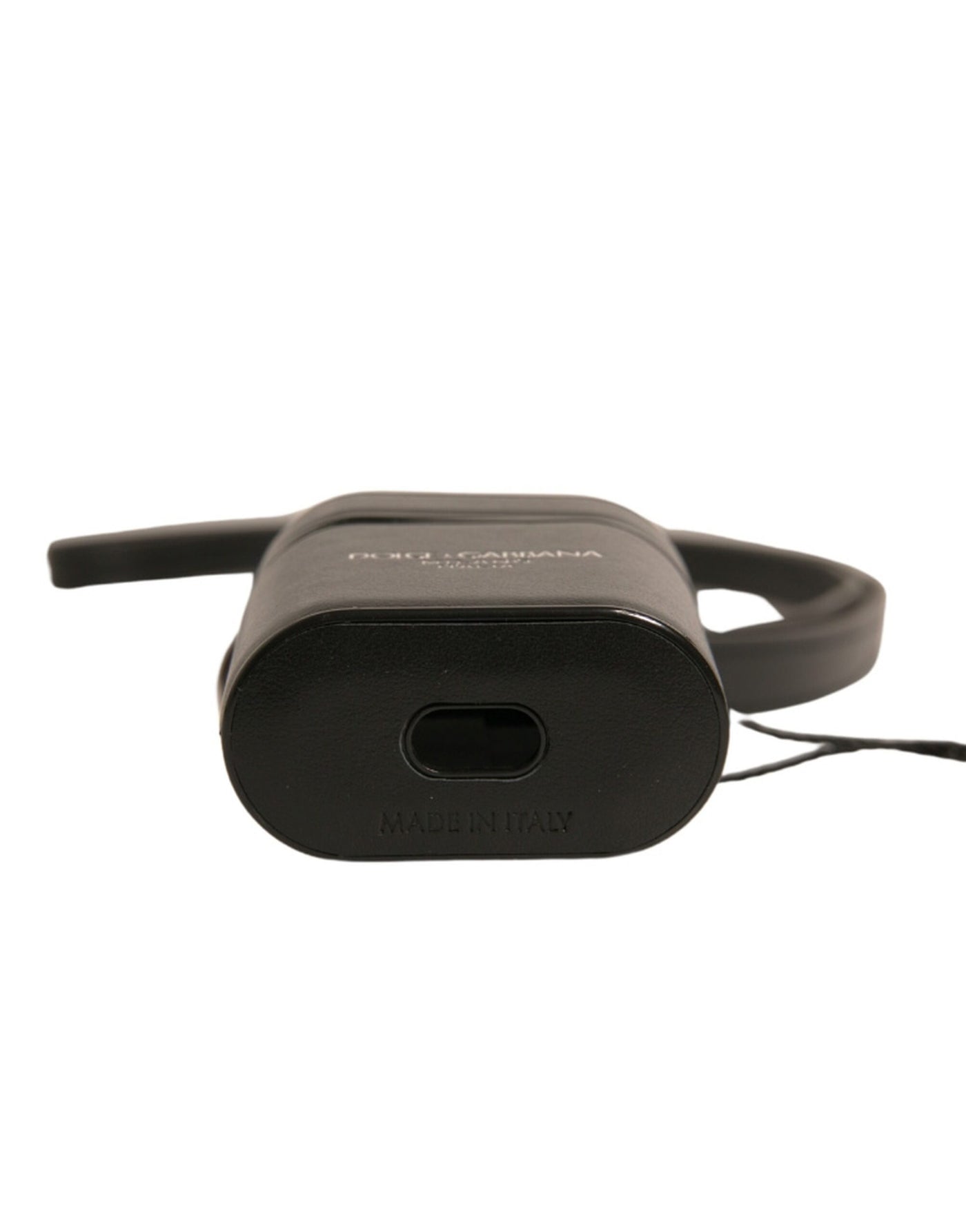 Dolce & Gabbana Schwarzes Leder Logo Silber Metallriemen Airpods Fall