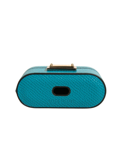 Dolce & Gabbana Grünes Leder Metall Logo Plaque Halter Airpods Fall