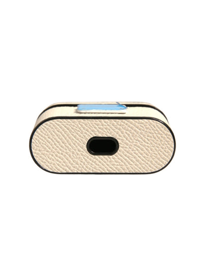 Dolce & Gabbana Weißes Leder Metall Logo Plaque Halter Airpods Fall