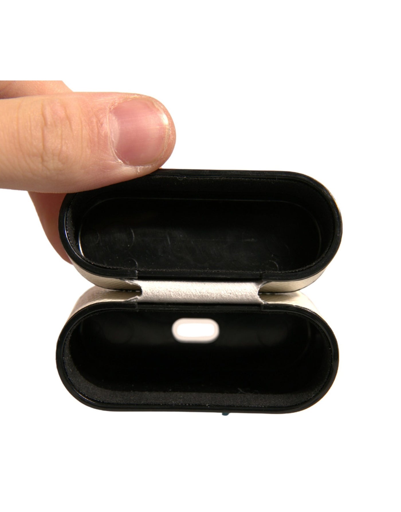Dolce & Gabbana Weißes Leder Metall Logo Plaque Halter Airpods Fall