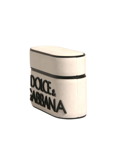 Dolce & Gabbana Weißes PVC geprägte Logo Plaque Halter Airpods Fall