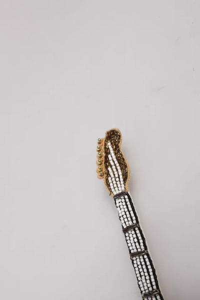 Dolce & Gabbana Gold Messing Perlen Gitarre Pin Brosche