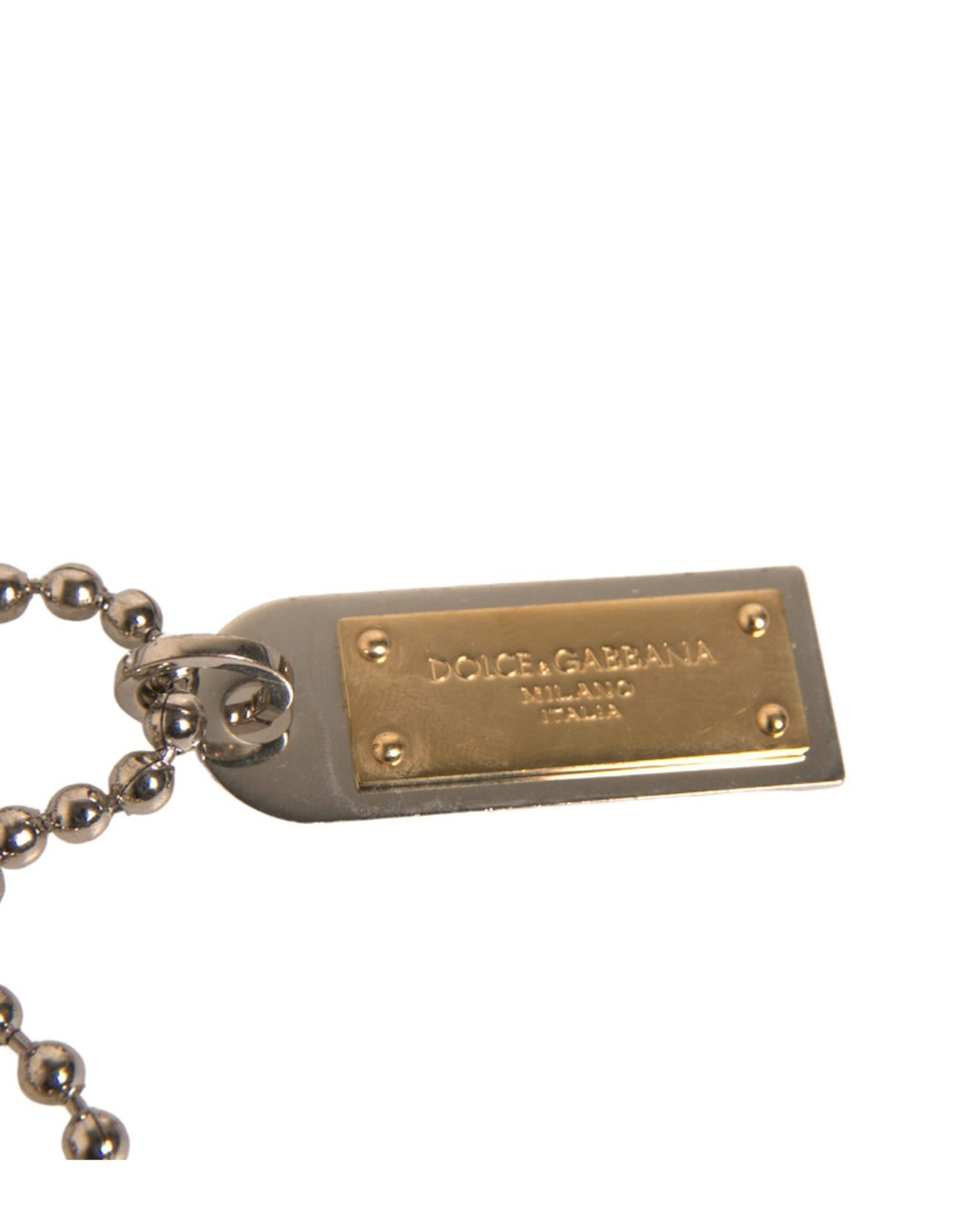 Dolce & Gabbana Silber Messing Kette Perlen Logo Plaque Schlüsselanhänger Schlüsselanhänger