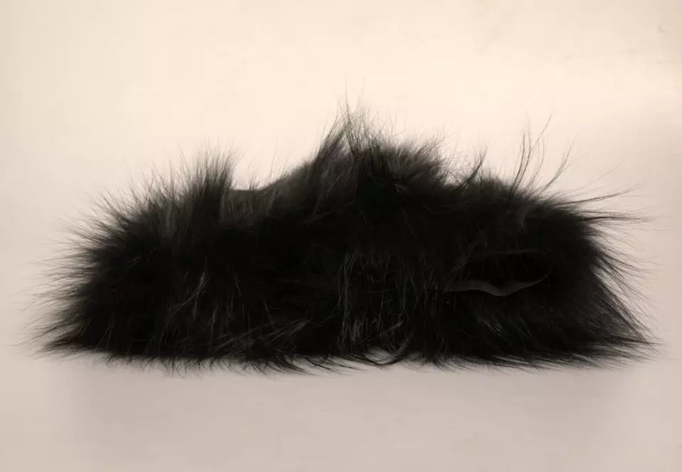 Dolce & Gabbana Schwarzer Pelzschulterkragen Wickelschal Halstuch