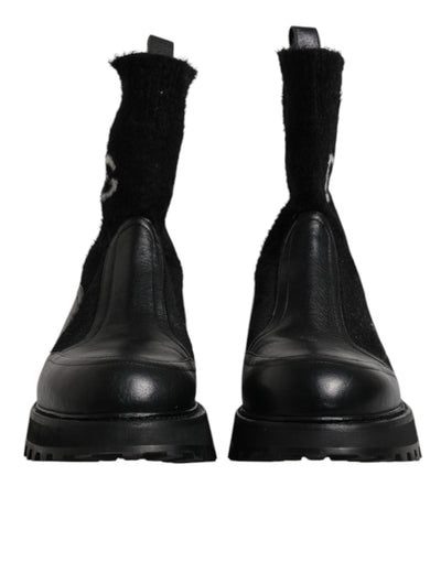Dolce & Gabbana Schwarz DG Logo Horse Sock Ankle Boots Schuhe