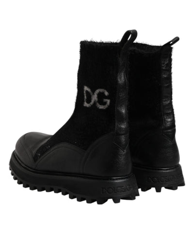 Dolce & Gabbana Schwarz DG Logo Horse Sock Ankle Boots Schuhe