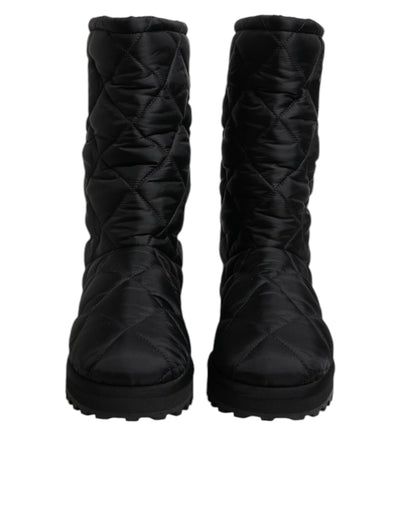 Dolce & Gabbana Schwarze Polyester gepolsterte Mid Calf Stiefel Winterschuhe