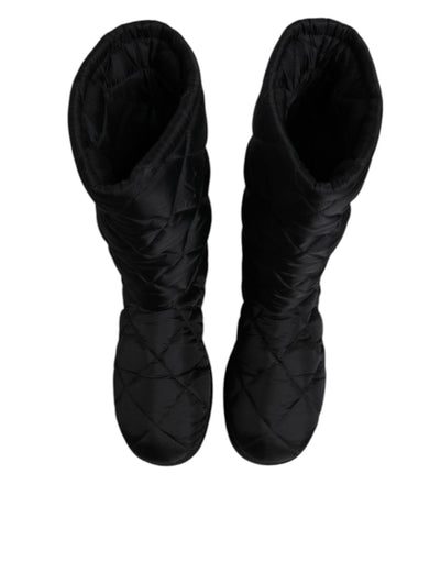 Dolce & Gabbana Schwarze Polyester gepolsterte Mid Calf Stiefel Winterschuhe