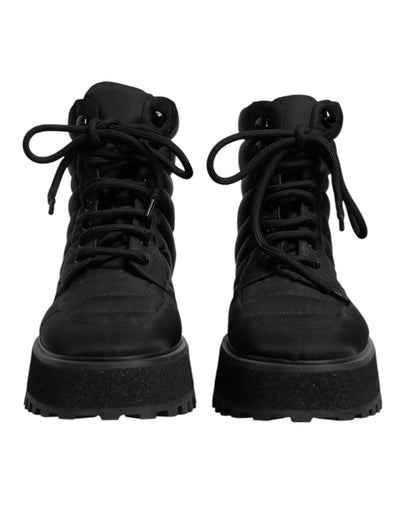 Dolce & Gabbana Schwarze gepolsterte Mid Calf Lace Up Stiefel Schuhe