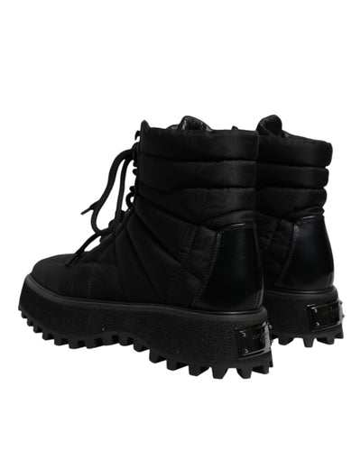 Dolce & Gabbana Schwarze gepolsterte Mid Calf Lace Up Stiefel Schuhe
