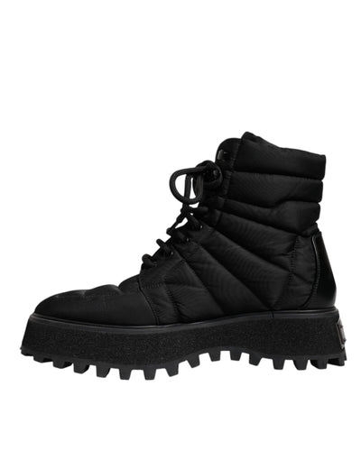 Dolce & Gabbana Schwarze gepolsterte Mid Calf Lace Up Stiefel Schuhe