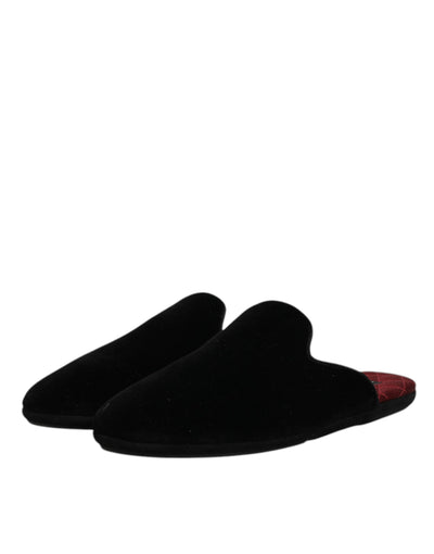 Dolce & Gabbana Schwarze Viskose Samt Pantoffeln Flache Slipper Schuhe