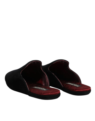 Dolce & Gabbana Schwarze Viskose Samt Pantoffeln Flache Slipper Schuhe