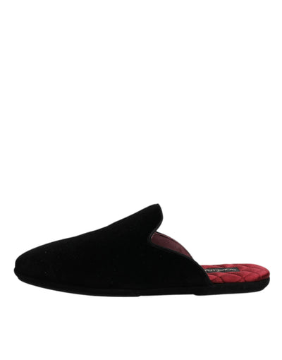 Dolce & Gabbana Schwarze Viskose Samt Pantoffeln Flache Slipper Schuhe