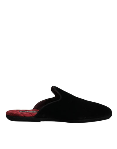 Dolce & Gabbana Schwarze Viskose Samt Pantoffeln Flache Slipper Schuhe