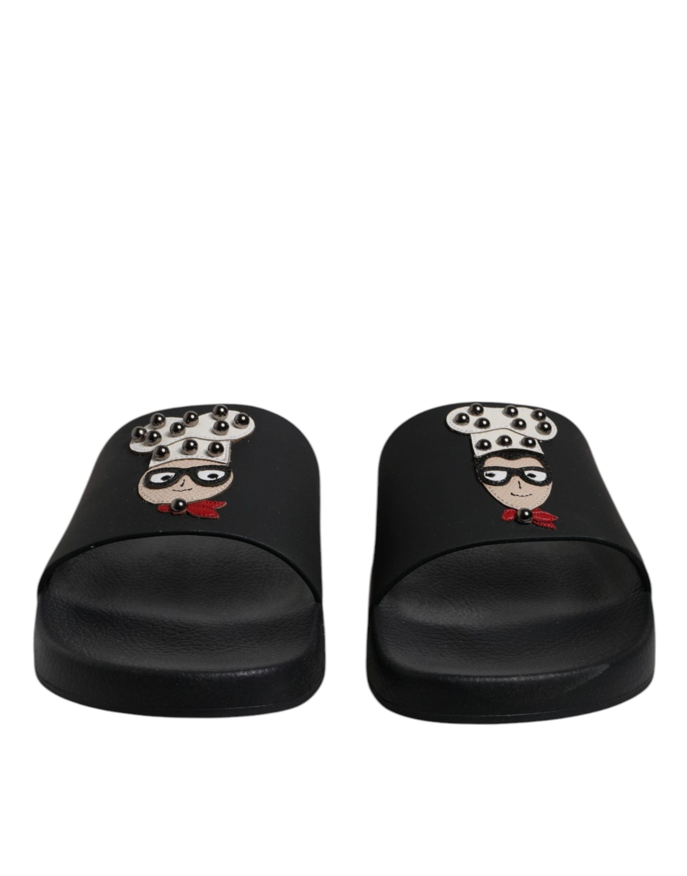 Dolce & Gabbana Schwarze Leder Pantoletten Sandalen Beachwear Schuhe