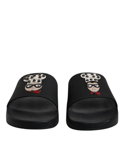 Dolce & Gabbana Schwarze Leder Pantoletten Sandalen Beachwear Schuhe