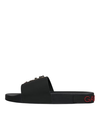 Dolce & Gabbana Schwarze Leder Pantoletten Sandalen Beachwear Schuhe
