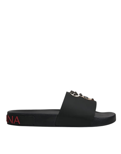 Dolce & Gabbana Schwarze Leder Pantoletten Sandalen Beachwear Schuhe