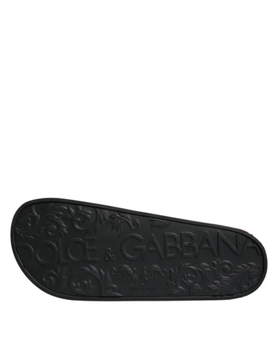 Dolce & Gabbana Schwarze Leder Pantoletten Sandalen Beachwear Schuhe