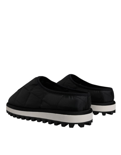 Dolce & Gabbana Schwarz Nylon gesteppt Logo Patch Sandalen Rutschen Schuhe