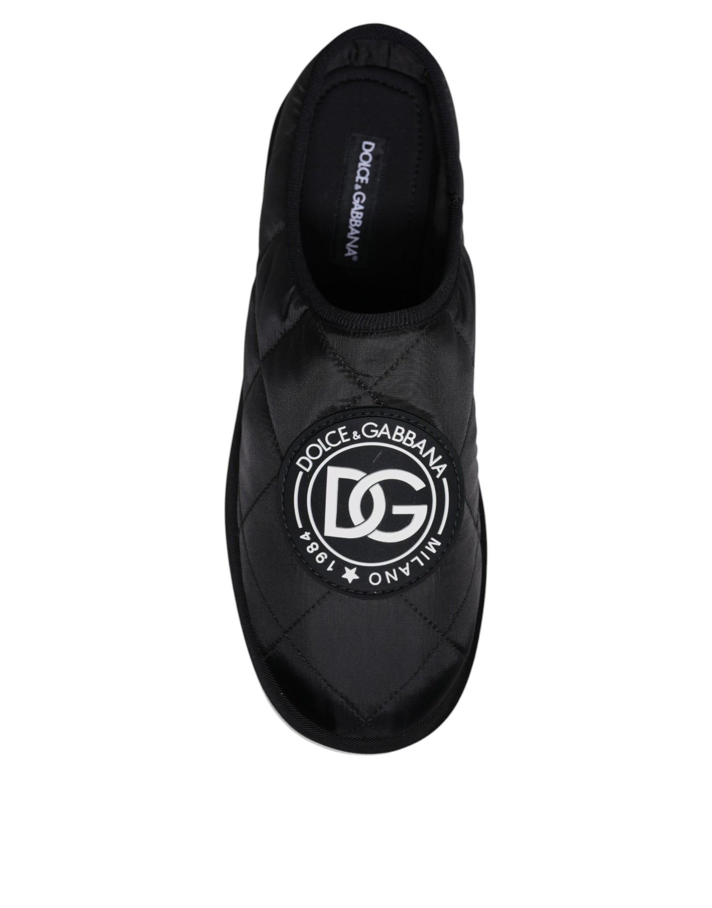 Dolce & Gabbana Schwarz Nylon gesteppt Logo Patch Sandalen Rutschen Schuhe