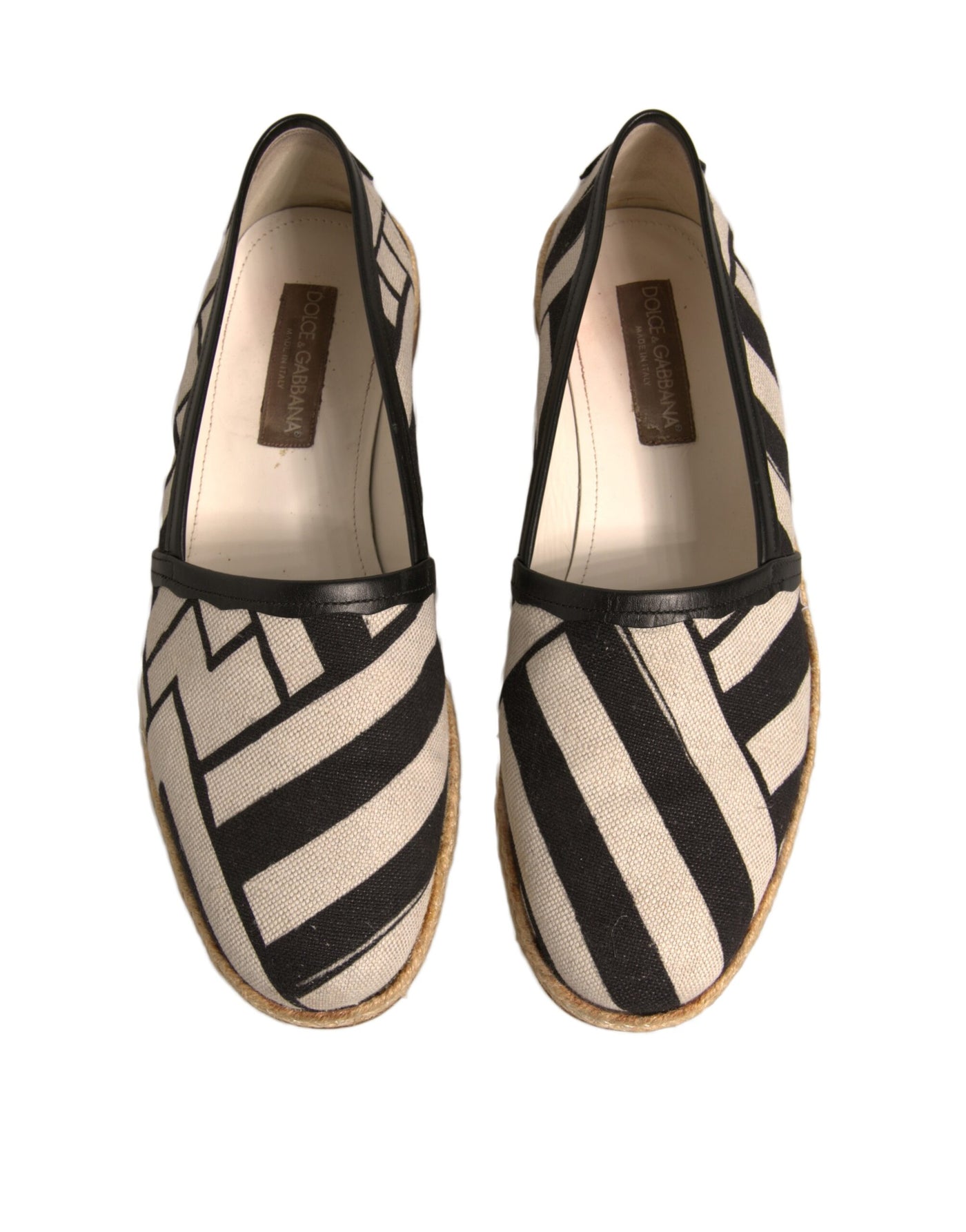 Dolce & Gabbana Schwarz Weiß Streifen Slip On Espadrille Schuhe