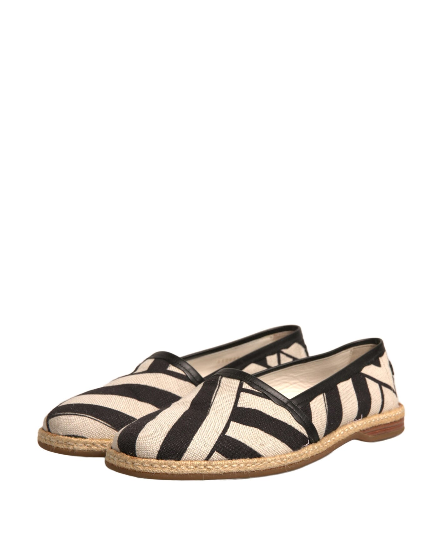 Dolce & Gabbana Schwarz Weiß Streifen Slip On Espadrille Schuhe