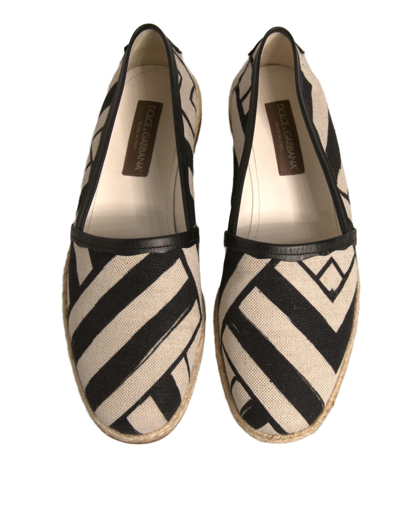 Dolce & Gabbana Schwarz Weiß Streifen Slip On Espadrille Schuhe