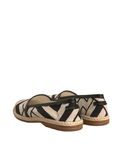 Dolce & Gabbana Schwarz Weiß Streifen Slip On Espadrille Schuhe