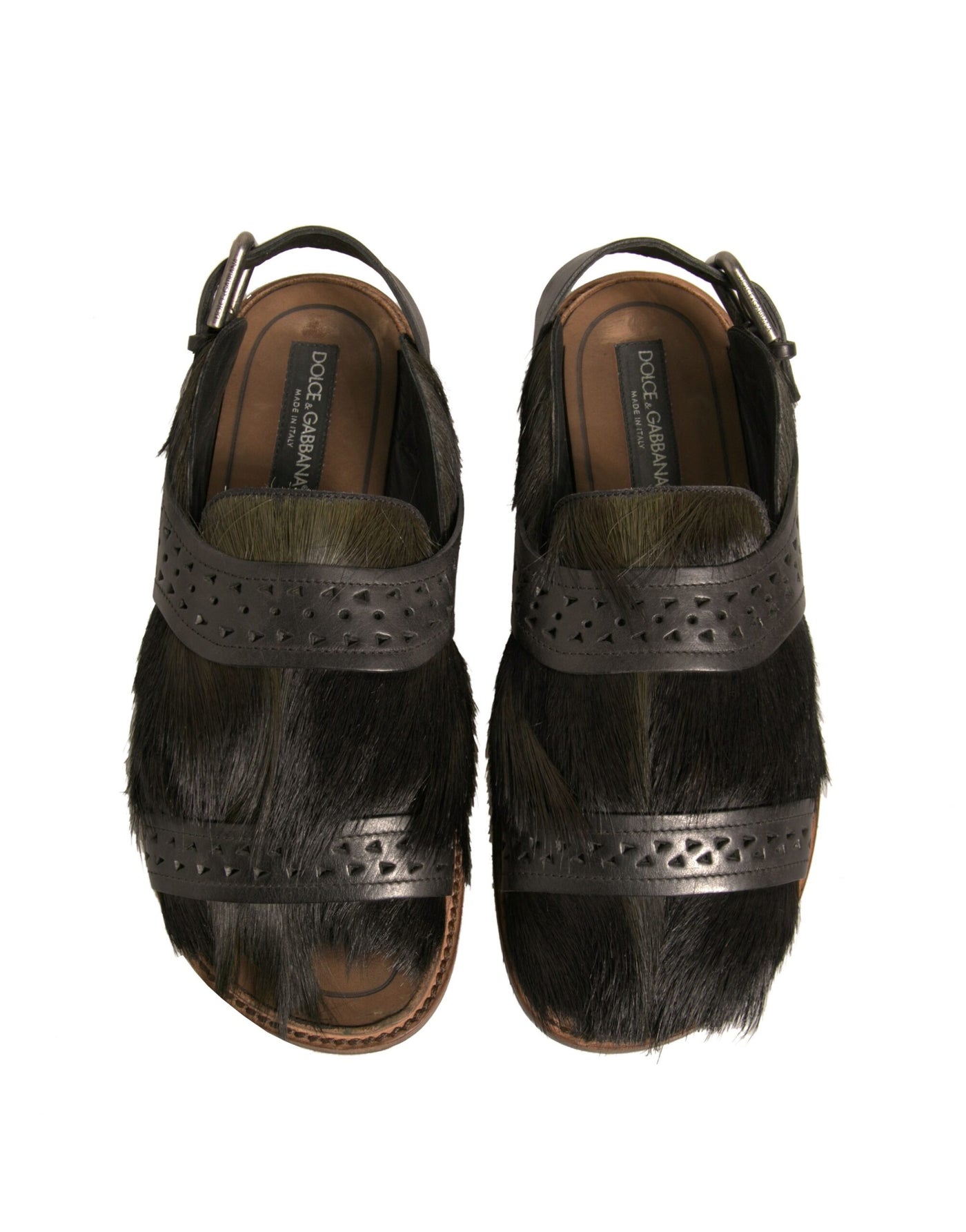 Dolce & Gabbana Grüne Gazelle Haar Leder Flats Sandalen Schuhe