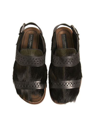 Dolce & Gabbana Grüne Gazelle Haar Leder Flats Sandalen Schuhe