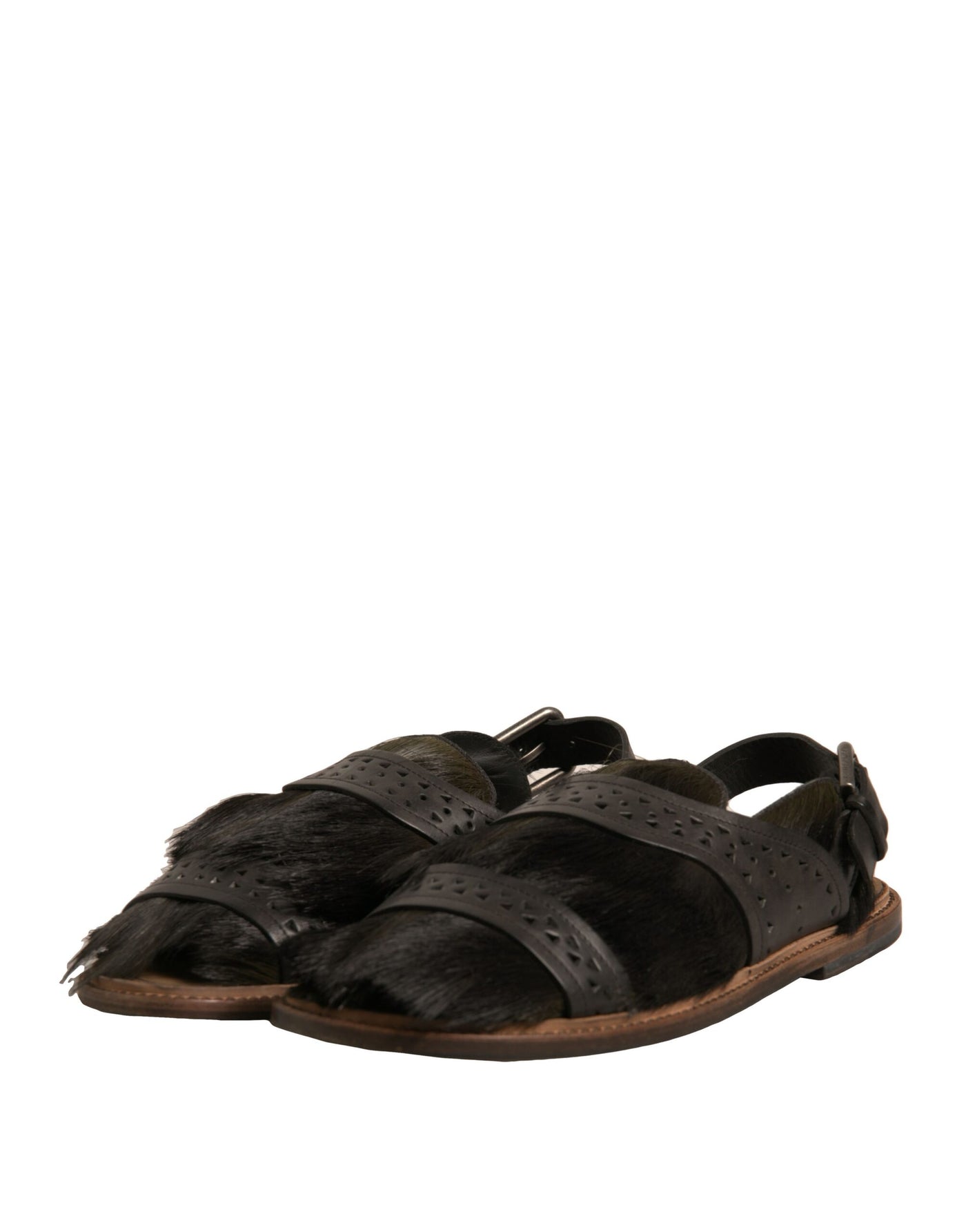 Dolce & Gabbana Grüne Gazelle Haar Leder Flats Sandalen Schuhe