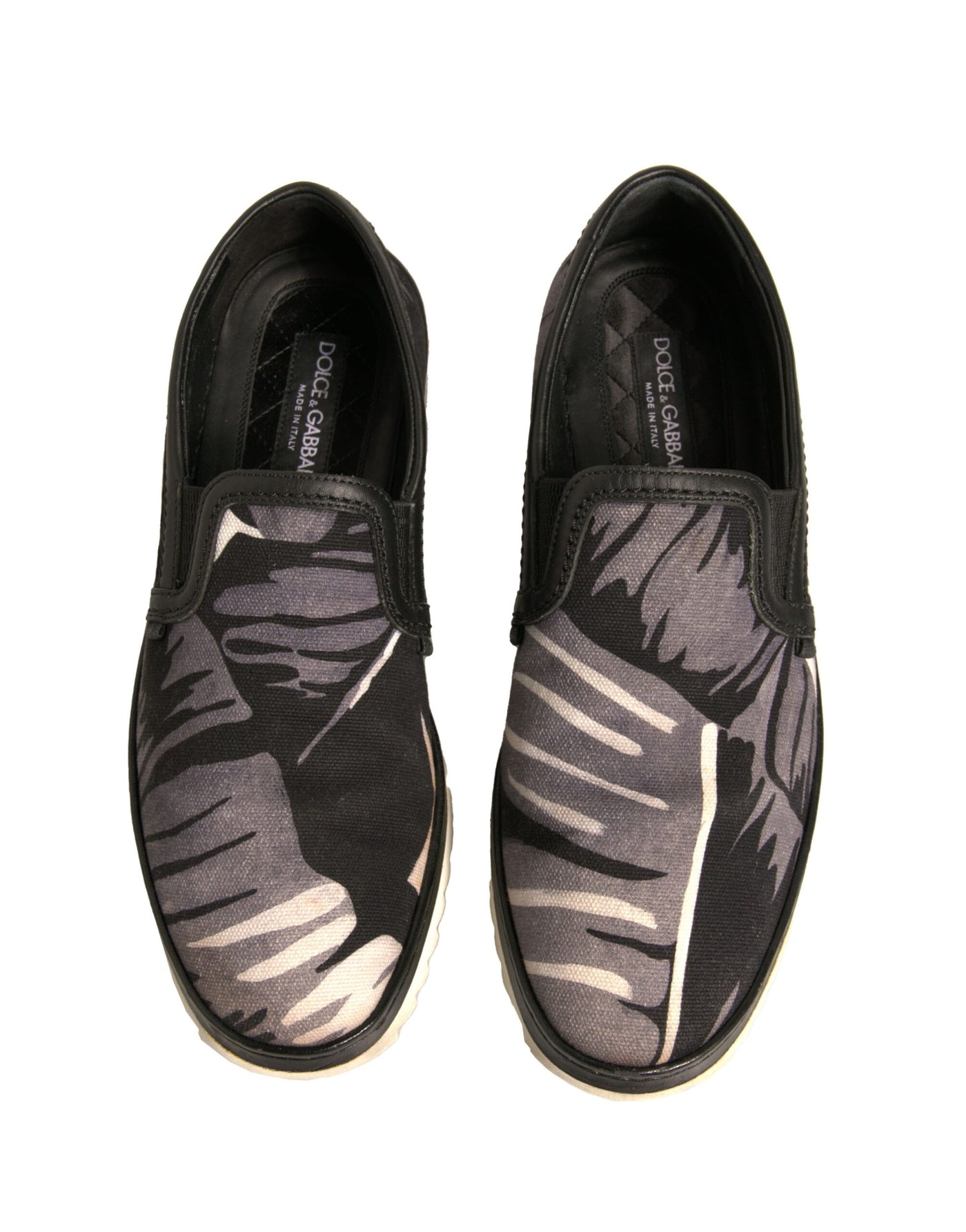 Dolce & Gabbana Schwarzer Canvas Tropical Print Slip On Schuhe