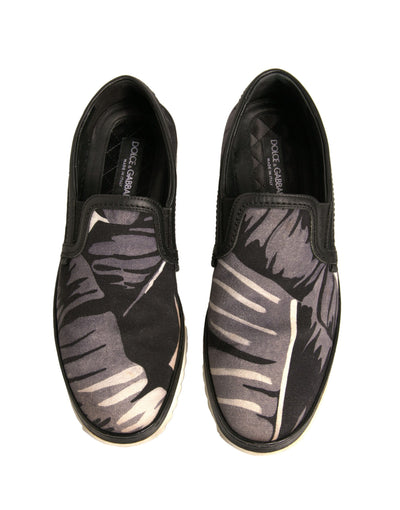 Dolce & Gabbana Schwarzer Canvas Tropical Print Slip On Schuhe
