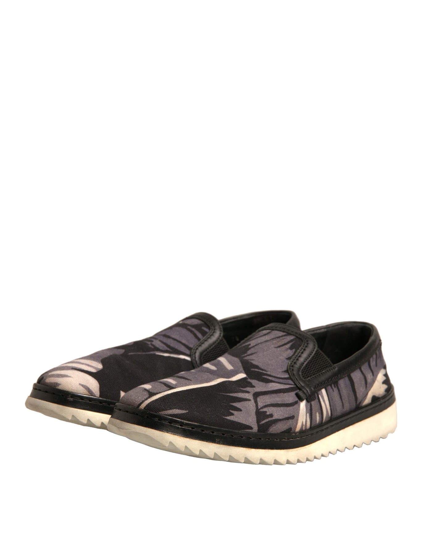 Dolce & Gabbana Schwarzer Canvas Tropical Print Slip On Schuhe