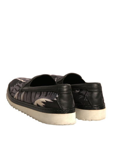 Dolce & Gabbana Schwarzer Canvas Tropical Print Slip On Schuhe
