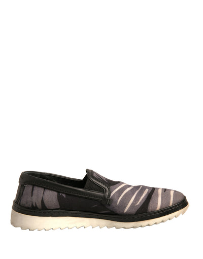 Dolce & Gabbana Schwarzer Canvas Tropical Print Slip On Schuhe