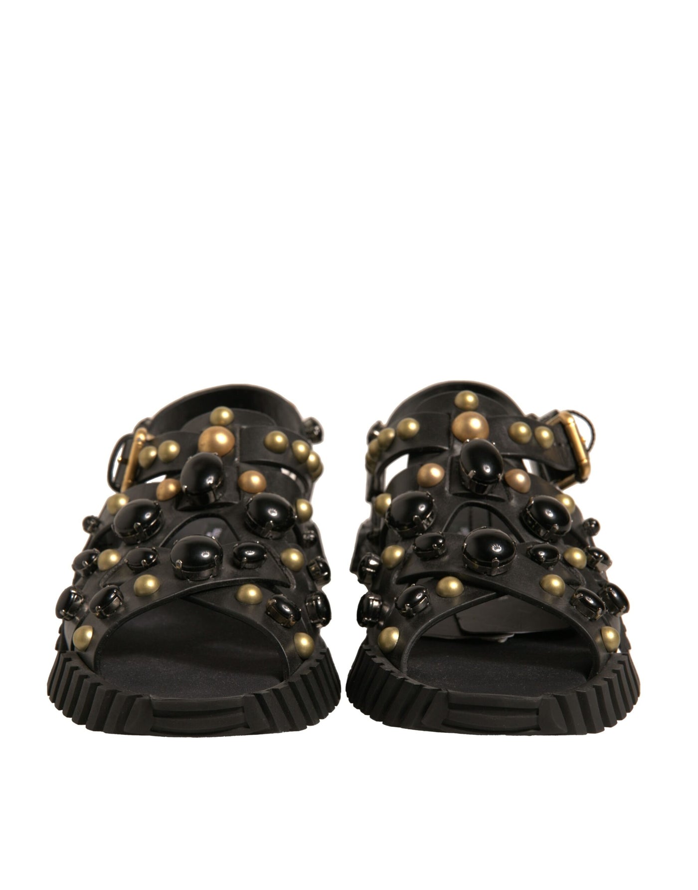 Dolce & Gabbana Schwarze Leder Nieten-Sandalen Schuhe