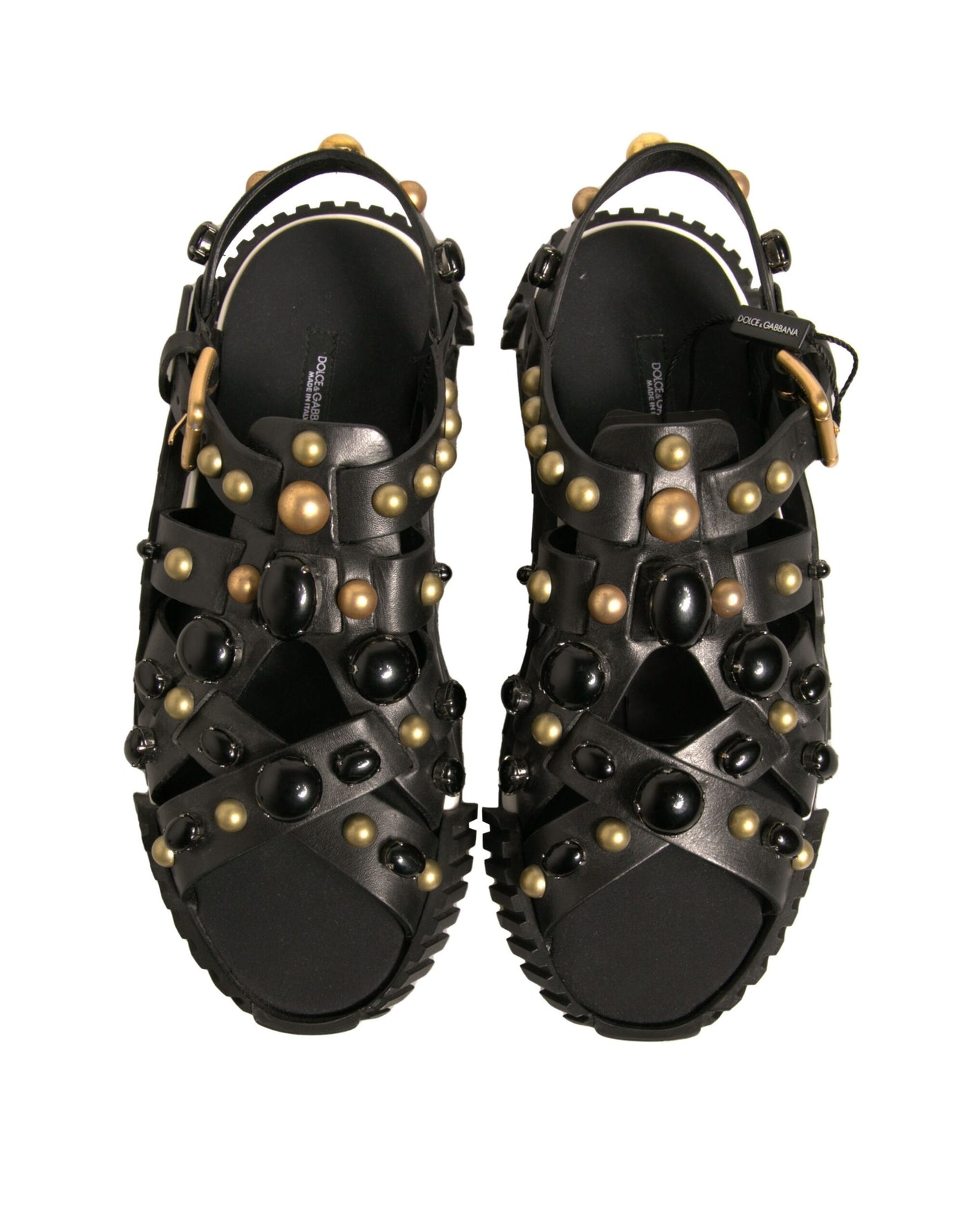 Dolce & Gabbana Schwarze Leder Nieten-Sandalen Schuhe