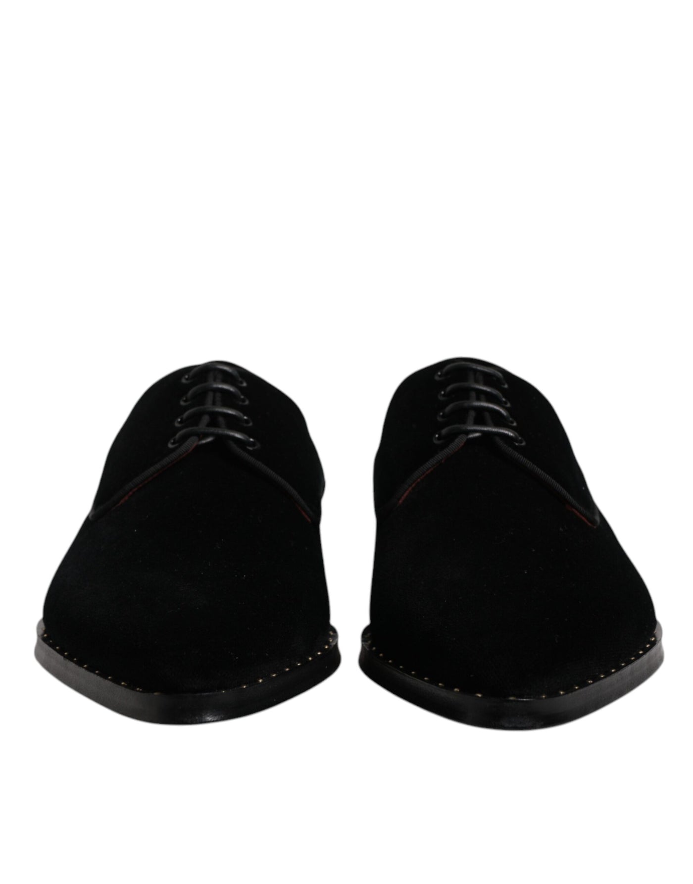 Dolce & Gabbana Schwarze Samt-Baumwoll-Spitzen-Derby-Schuhe